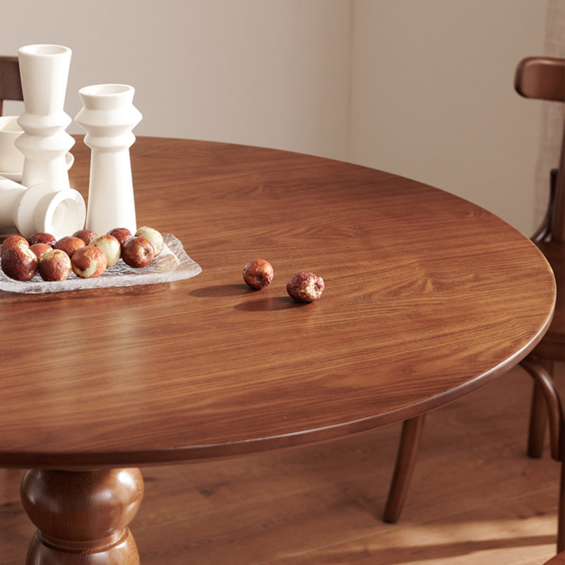 Nut-brown Round Solid Wood Dining table, 29.53"H x 39.37"L x 39.37"W