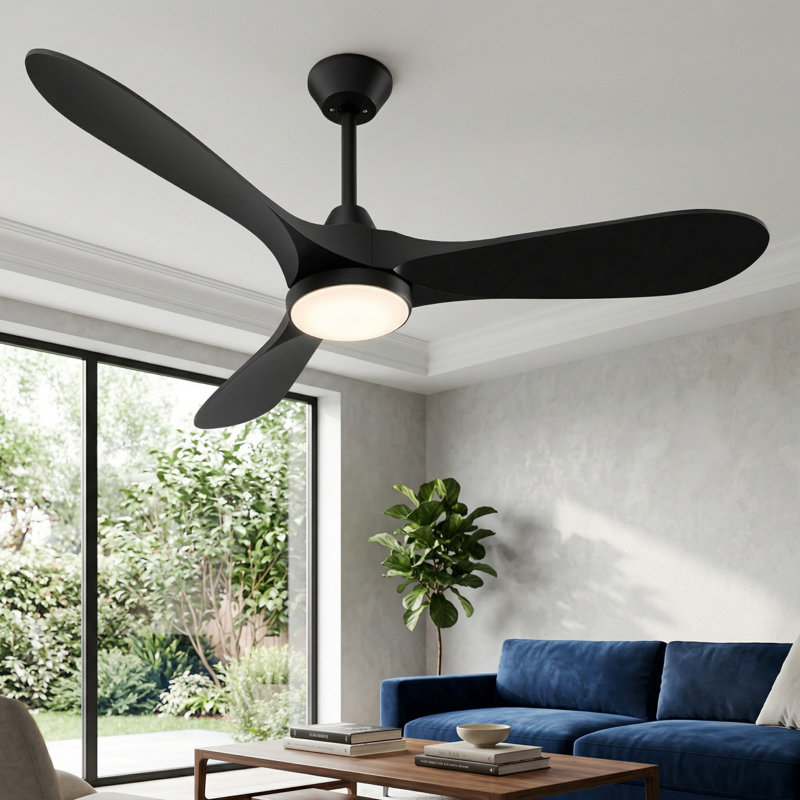 52" Modern Black Ceiling Fan with Light Kit & Remote Control | Quiet DC Motor | 6-Speed Reversible | Dimmable LED | Bedroom & Living Room