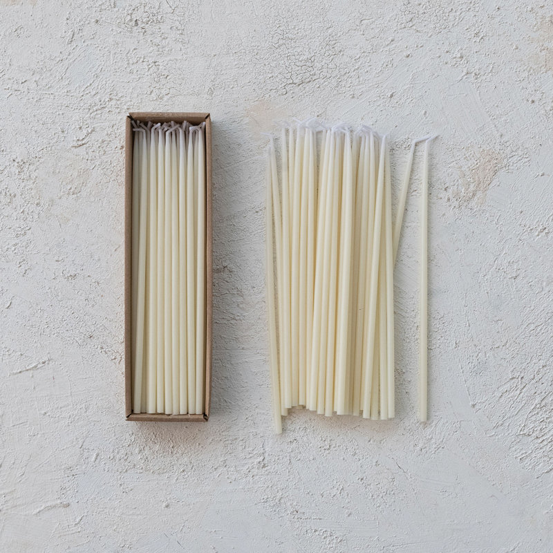 Bougies fines non parfumées en boîte, Ivoire ivoire, 10" L x 0.5" W