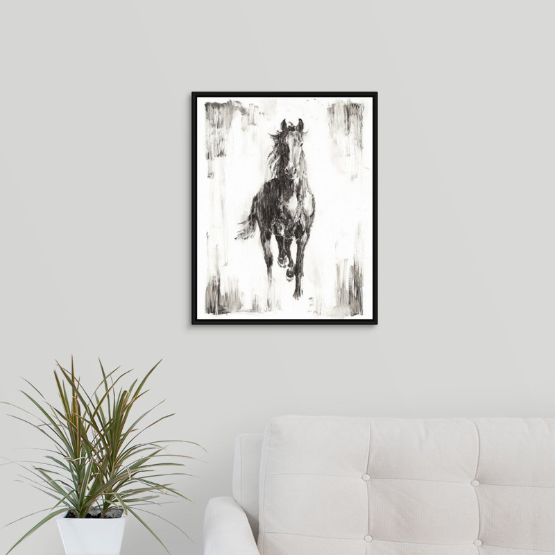 « rustique black stallion i », peinture sur toile, Cadre flottant noir, H 21,7 po x l 17,7 po x P 1,75 po