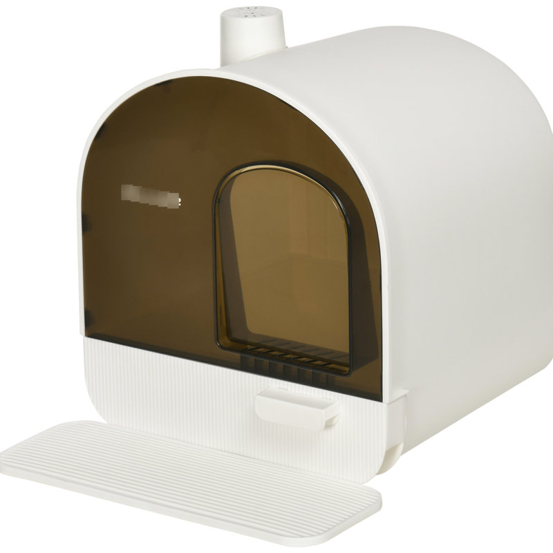 Litière pour chat blanche, 17 po x 17 po x 18,5 po, avec couvercle. Offre un espace propre et sans odeur pour les chats. Filtre désodorisant, plateau amovible blanc couvert. Filtre de zone privée