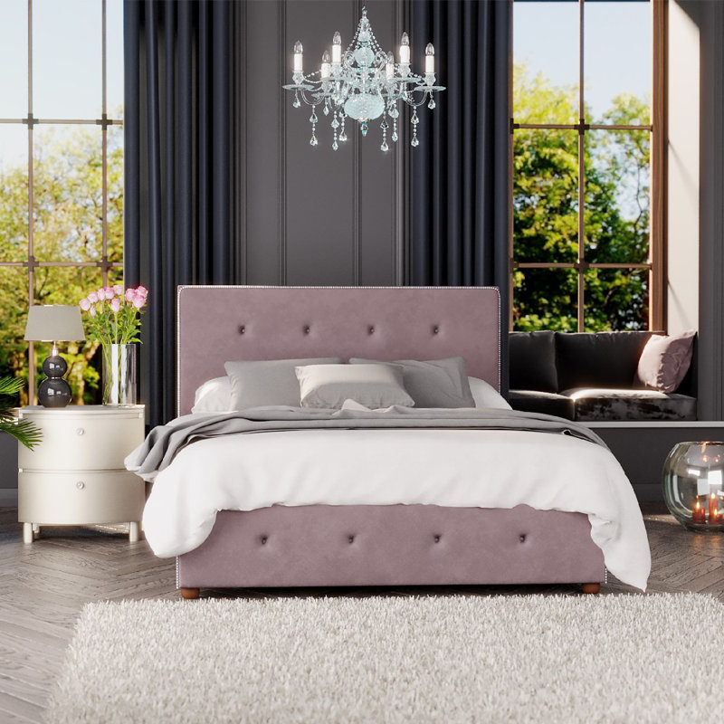 Upholstered Ottoman Bed, Double (4'6), Blush