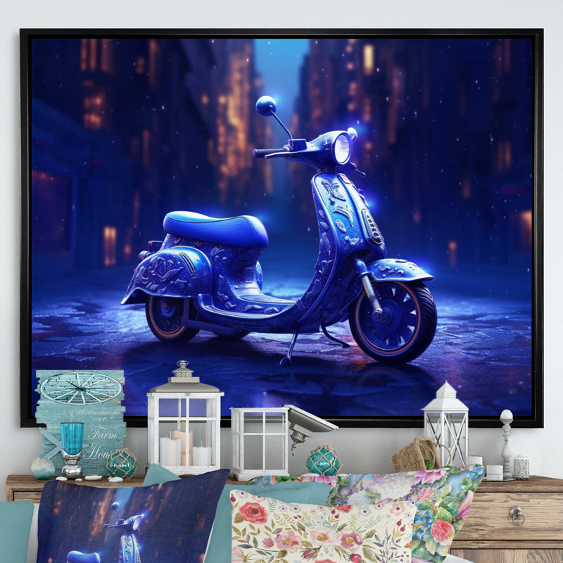 Scooter City Rides I - Transport, impressions sur toile, Cadre flottant noir, H 30 po x l 40 po x P 1,5 po