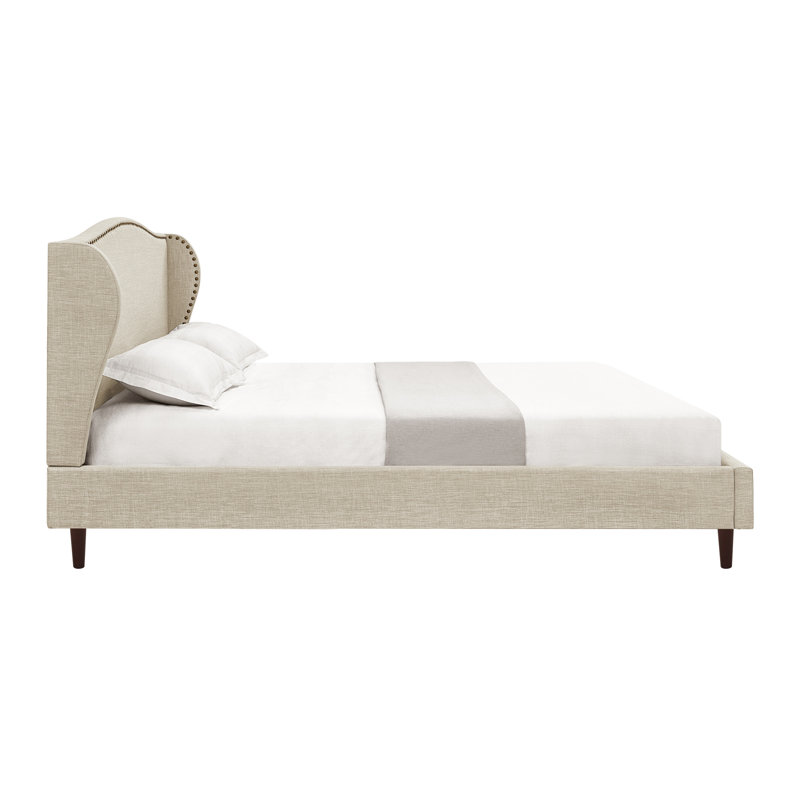 Lit plateforme en lin Eycke Manor Aliannah, Beige, Très grand