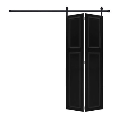 2-Panel Bi-Fold 84 In.X42 In. Mdf Black Walnut Barn Sliding Door With Hardware Kit