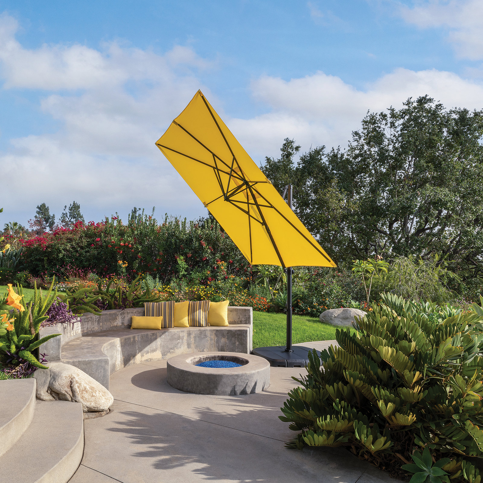Cora 103.2" Square Cantilever Umbrella, Black, lemon Canvas
