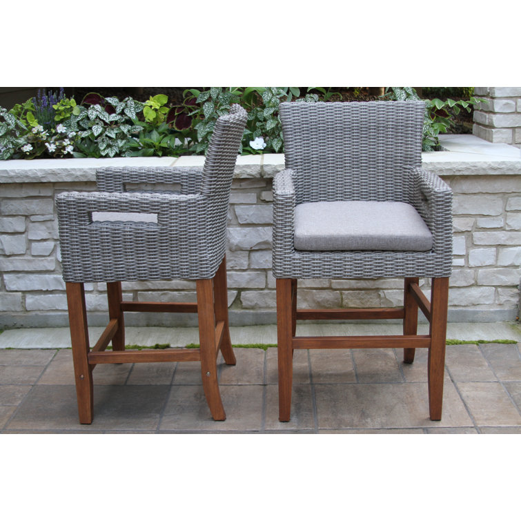 Riverton High-Density Polyethylene (HDPE) Wicker Outdoor 26'' Counter Stool with Cushion