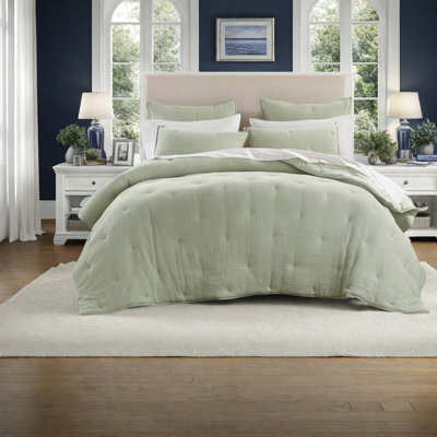 Premium 3-piece Cotton Bedding Sets, Sage Green, All-season Embroidered Quilt Set