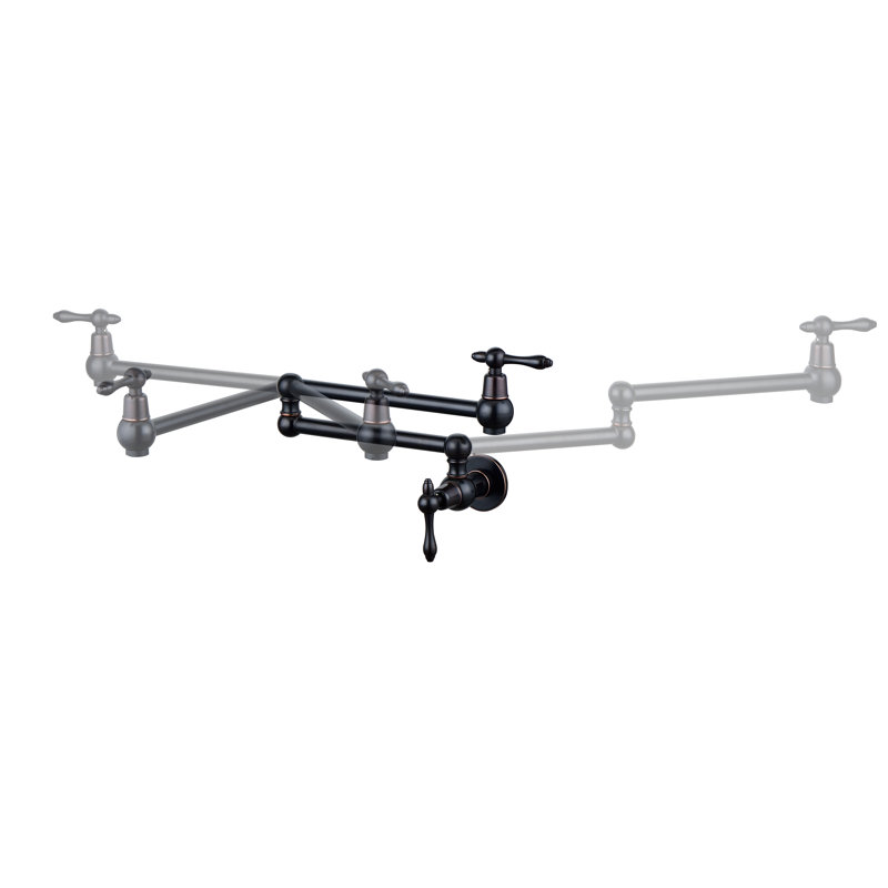 Pot Filler Faucet Wall Mounted Solid Brass Folding Kitchen Faucet  with Two Handle, Oil Rubbed Bronze