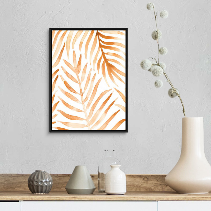 «Rattan Leaves II», art mural sur toile, H 18 po x l 14 po, Toile avec cadre noir