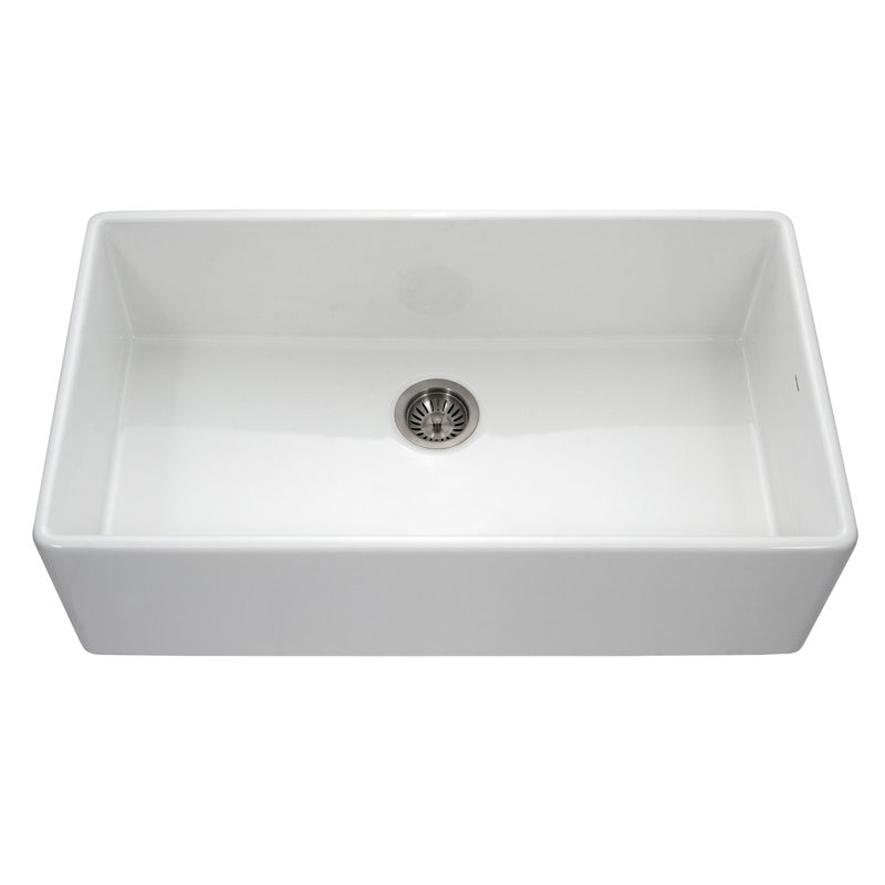 Évier de cuisine à cuve simple en argile réfractaire 36 po avec grille Houzer - PTG-3600 WH-C