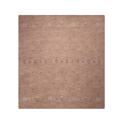 Tapis écologiques en laine nouée à la main de style tissé à la main Manns - Carré, couleur brun clair, design moderne contemporain, tapis antidérapants faits à la main épais pour salon, chambre à coucher