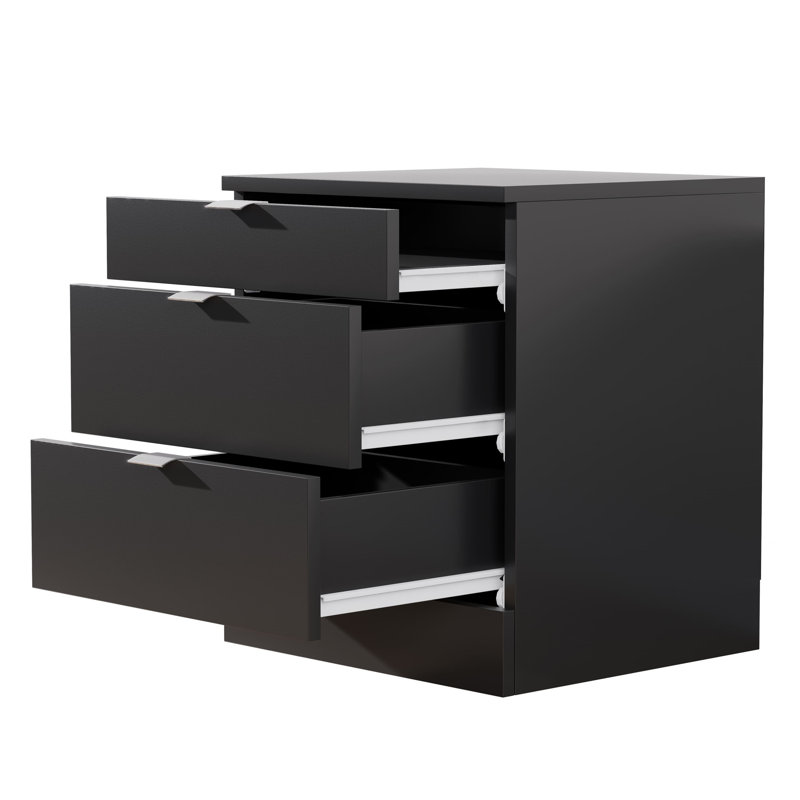 3 Drawers Bedside Table Bt301, Black