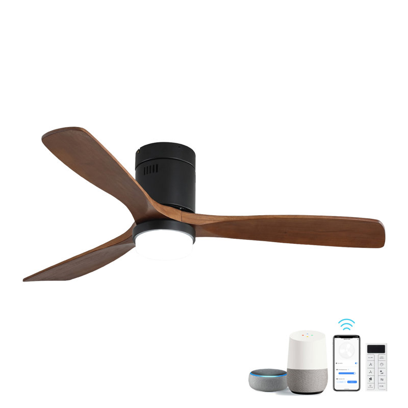 Ventilateur de plafond 52 pouces avec 3 lumières et 3 pales en bois massif