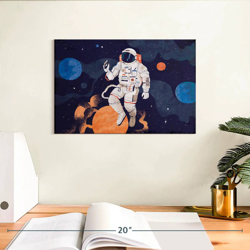 Astronaute avec planètes, H 8 po x l 12 po