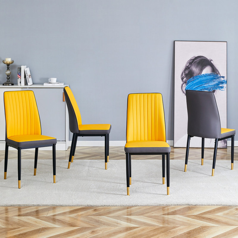 Monaldo Modern smooth dining chairs, 4, Gray/Yellow, Black/Gold