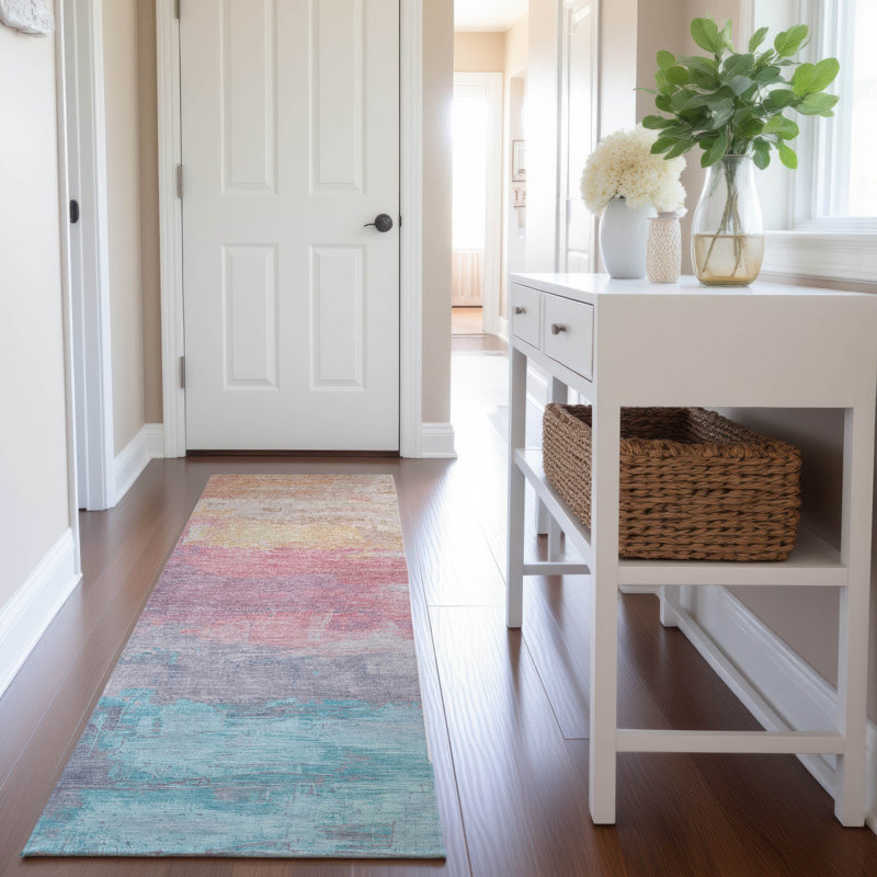 Premium Machine Washable Sykora AMF1473 Abstract Rug, Runner 2'3" x 7'6"
