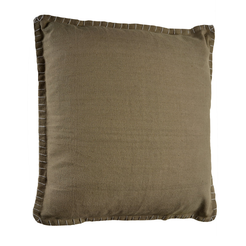 Tan Square Cotton Embroidered Border Throw Pillow
