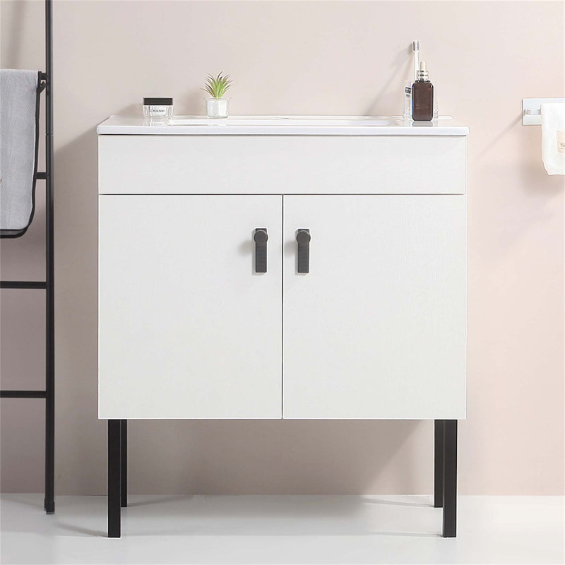 Bathroom Vanity With Metal Leg,With Ceramic Basin,Two Soft Close Cabinet Doors, Solid Wood,Excluding Faucets