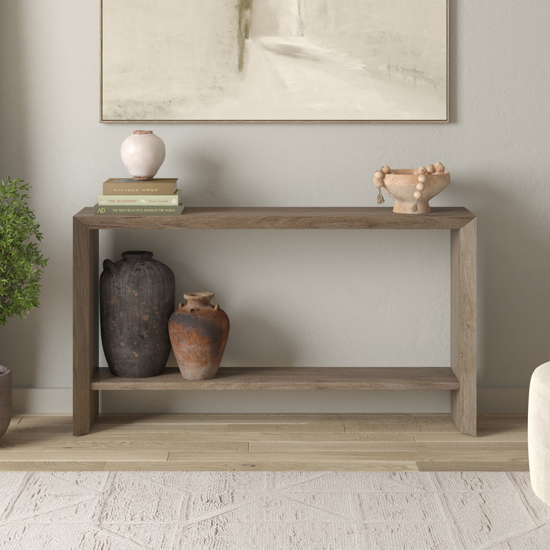 Osman Rectangular Console Table in Antiqued Grey Oak, 30" H x 55" W x 11.63" D, Beige