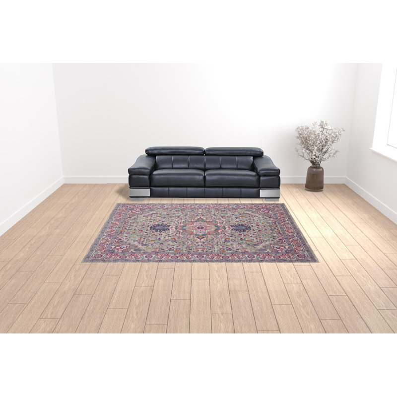 Tapis floral tissé à la machine 9 pi x 12 pi gris
