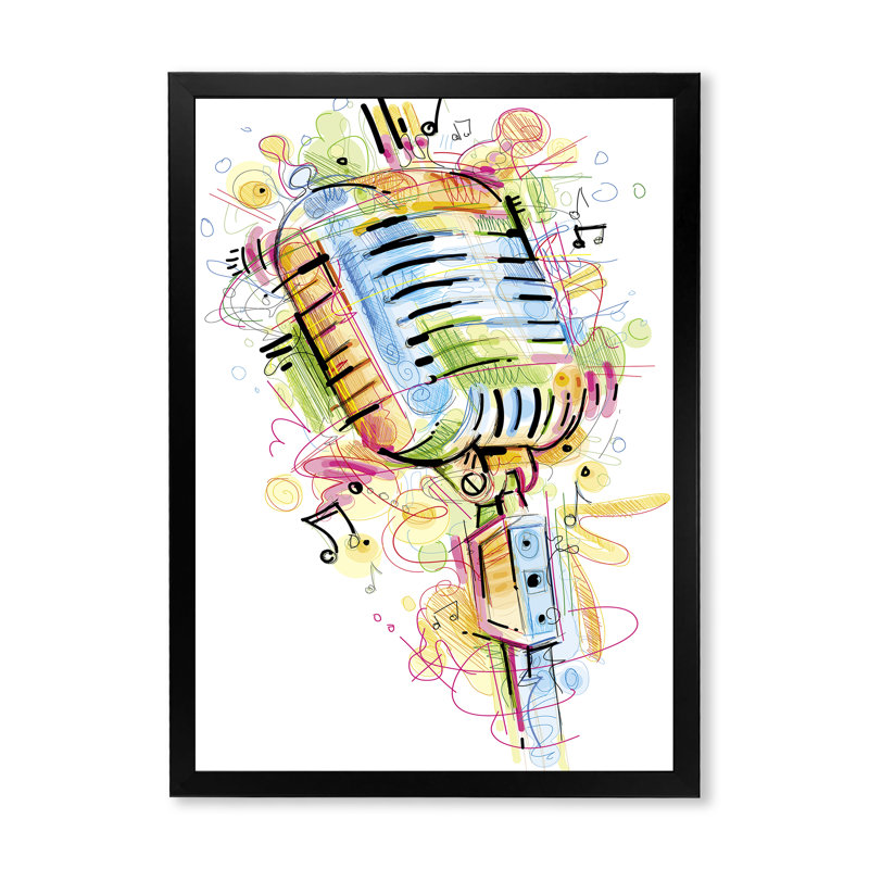 Microphone musical, dessin abstrait - peinture, Cadre photo noir, H 20 po x l 12 po x P 1 po