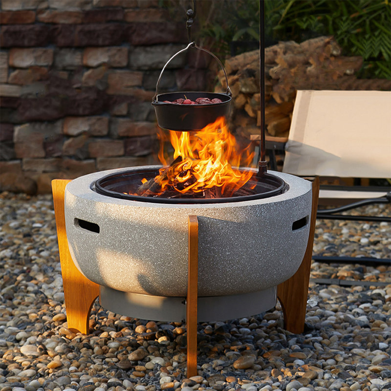Round Charcoal Wood Burning Outdoor Magnesium Oxide Fire Pit Table With Lid