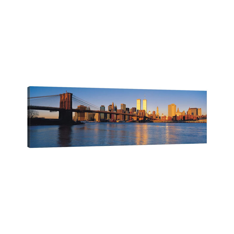 New York Panoramic Skyline Cityscape (Evening) by Unknown Artist - Wrapped Canvas Panoramic Print