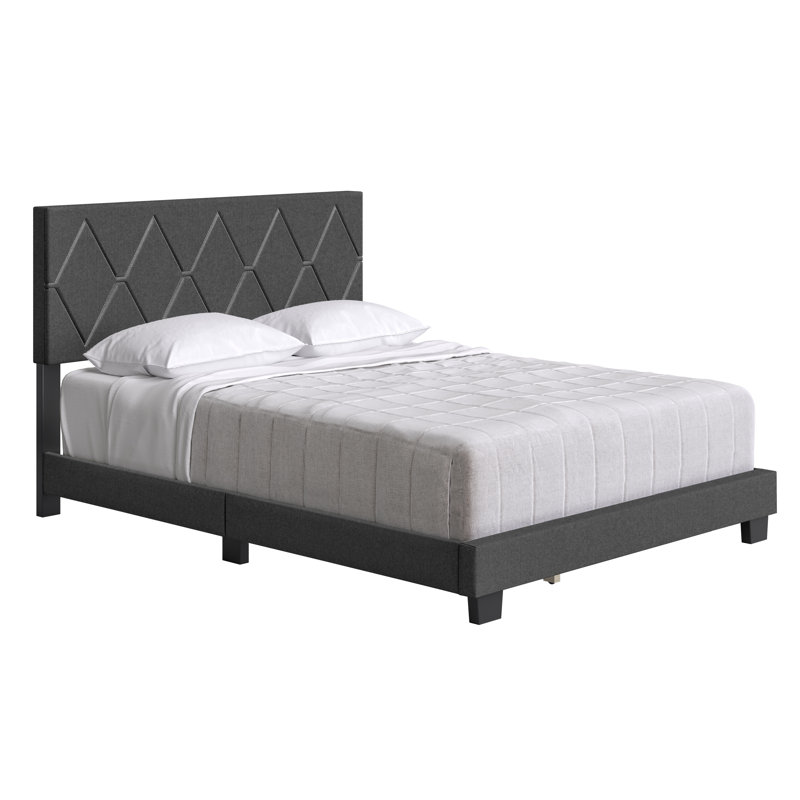 Structure de lit tapissier avec tête de lit Diamond Linen, Grand, Noir