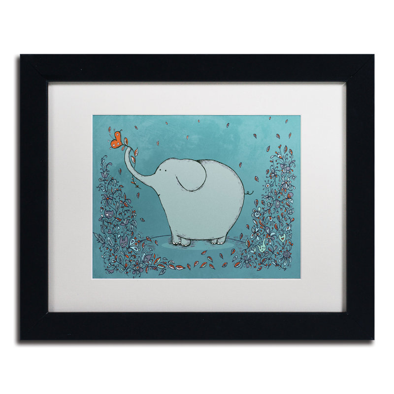« jardin éléphant », art encadré, H 11 po x l 14 po, Blanc