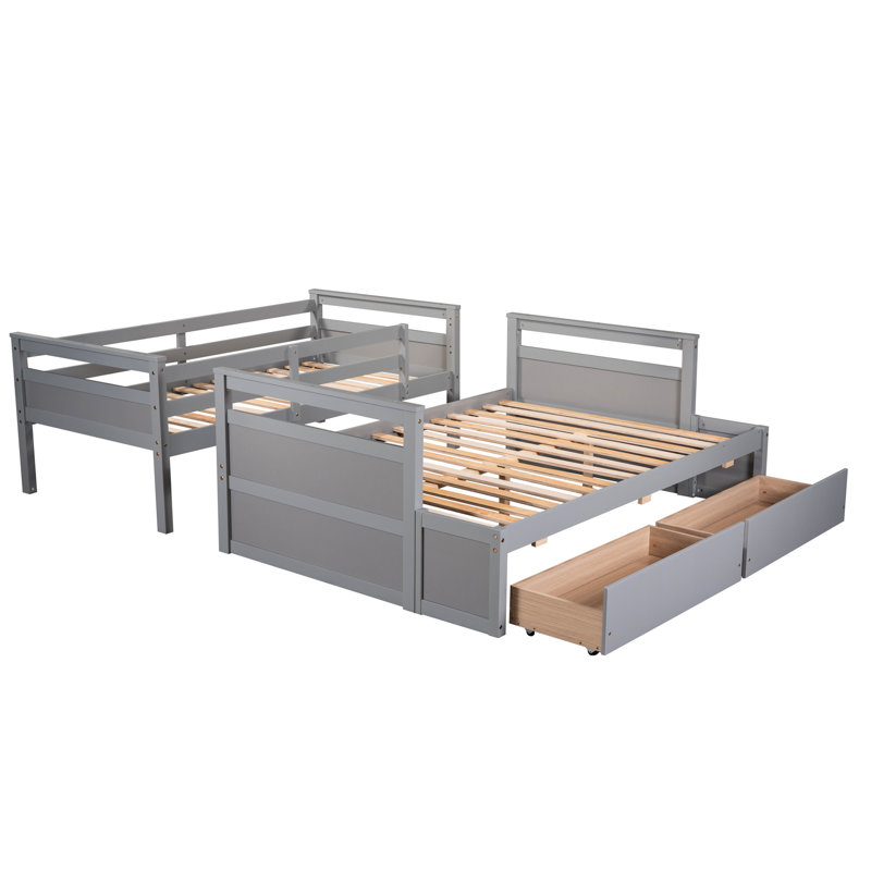 Grey Twin Over Full Bunk Bed, Solid Wood Structure For Stable Sleeping Bed With Frame, Grey
