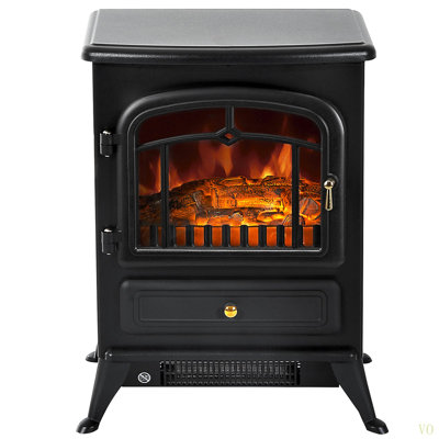 Foyer électrique de 22 po, poêle autoportant avec flammes et bûches à DEL réalistes et protection contre la surchauffe, 750 W / 1500 W