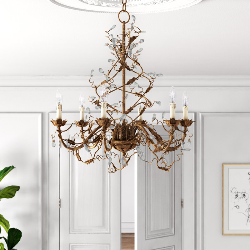 Avelie 6 - Light Candle Style Traditional Chandelier, Etruscan Gold