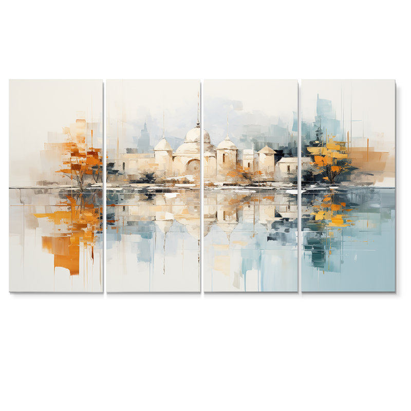 "Eastern City Towers", art mural sur toile 4 pièces, H 32 po x l 64 po