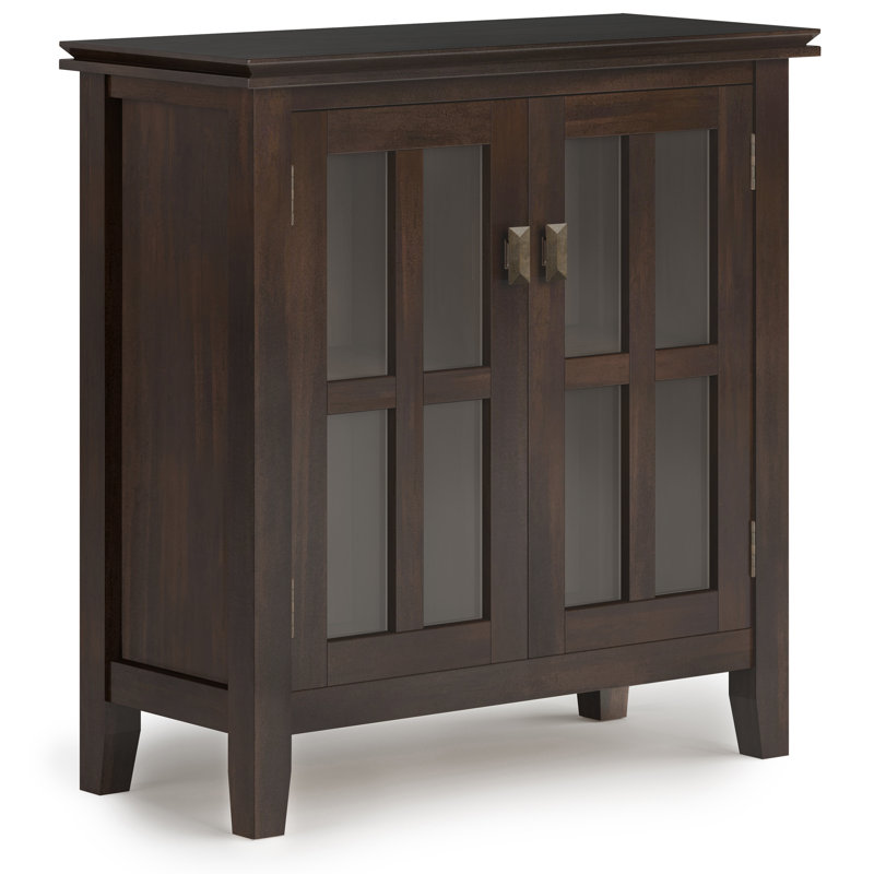 Artisan 30"W Solid Wood Transitional Low Storage Cabinet with Glass Doors and Adjustable Shelves, Tobacco Brown