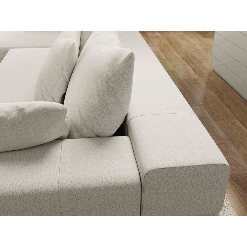 Canapé modulaire 2 pièces rembourré, Chenille ivoire, Orienté à gauche (vu de face)