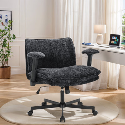Modern Criss Cross Teddy Velvet Home Office Chair with Wheels,350LBS Crosslegged Desk Chair with Lumbar Support&Adjustable Armrests
