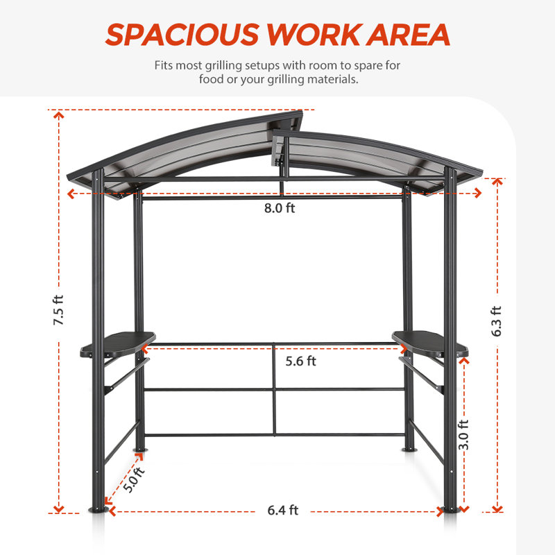 Black Metal 8'x5' BBQ Grill Gazebo with Shelves
