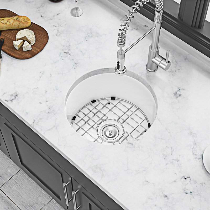 Dual Mounted Single Bowl Circular Kitchen Sink With Drain Assembly And Bottom Grid