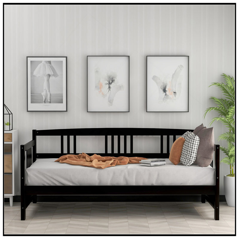 Lit de jour moderne en bois massif, taille simple multifonctionnel avec finition et espace de rangement, Espresso