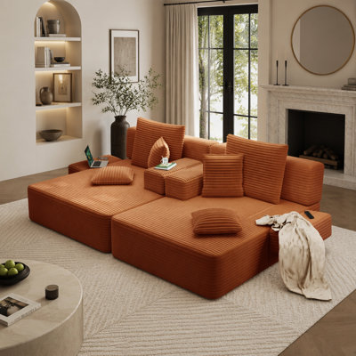 Très grand canapé-lit double en velours côtelé moelleux, canapé-lit convertible avec poches de rangement et 3 coussins moelleux, conception sans cadre multifonctionnelle pour les petits espaces