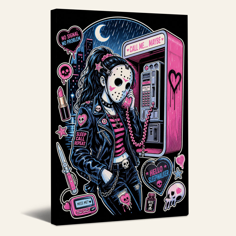 «Girl in Hockey Mask at Neon», H 36 po x l 24 po