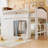 Full Size Loft Bed with Storage Cabinet, Wardrobe and LED, White and Espresso-2098741683-2098741682