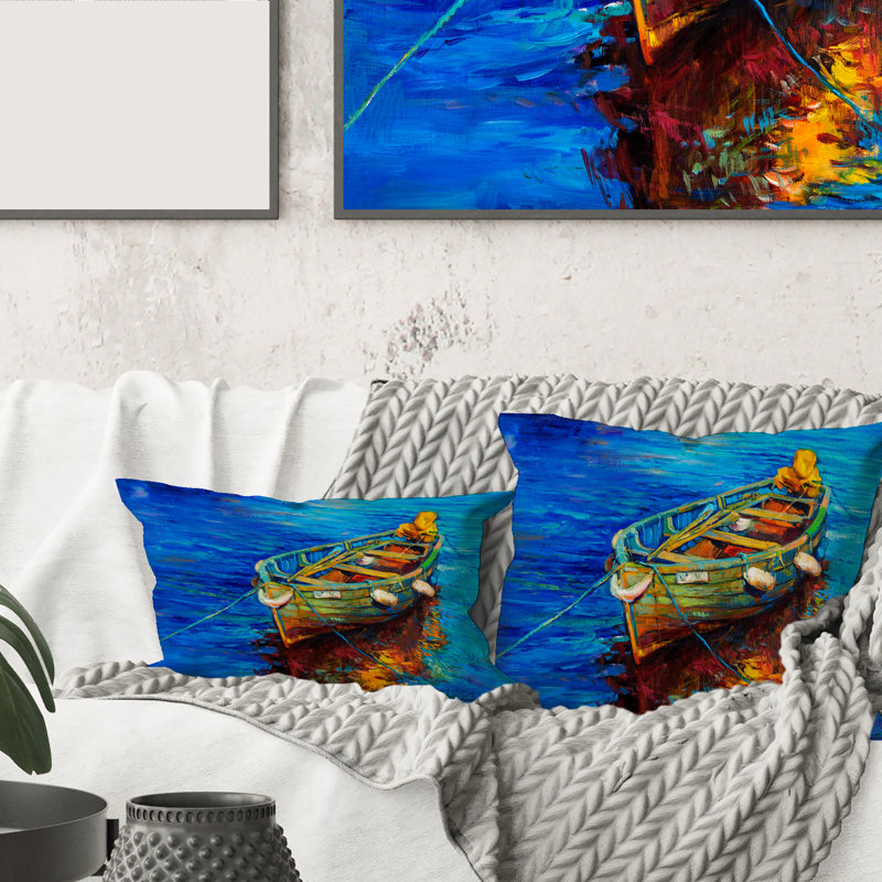 Coussins et housse de coussin Bateaux qui reposent sur l'eau pendant un coucher de soleil chaud IV, 16" x 16"