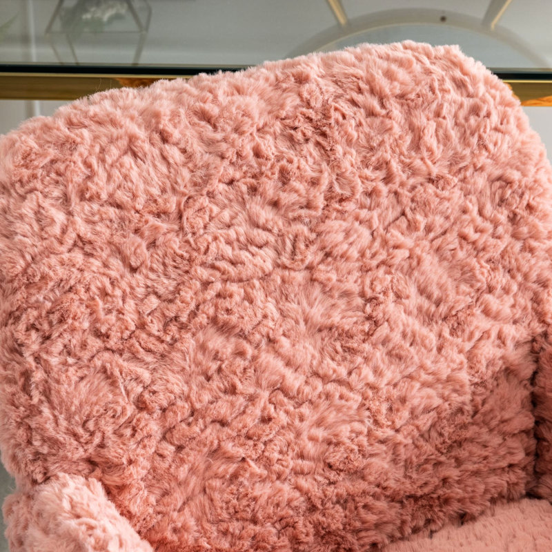 Chaise réglable rose à usage de bureau, base en métal doré, bureau avec zone d'étude ciblée et revêtement en tissu d'ameublement durable