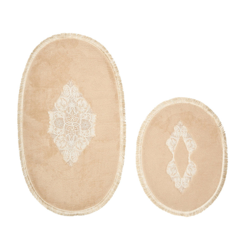 Ensemble de tapis de bain floral 2 pièces, Cappuccino / Blanc