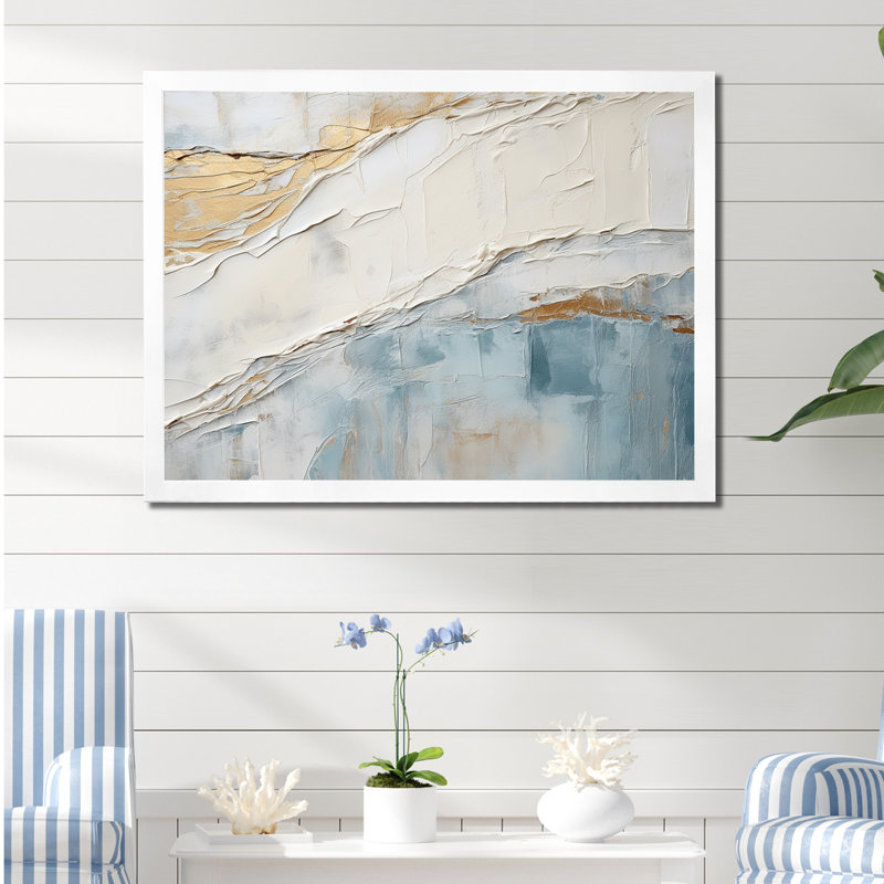 «Chrysi - Coastal Minimalisme», reproduction sur toile encadrée, Cadre blanc, H 16 po x l 32 po x P 1 po