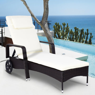 Méridienne de terrasse inclinable avec coussins et roues réglables pour meubles de patio Tion