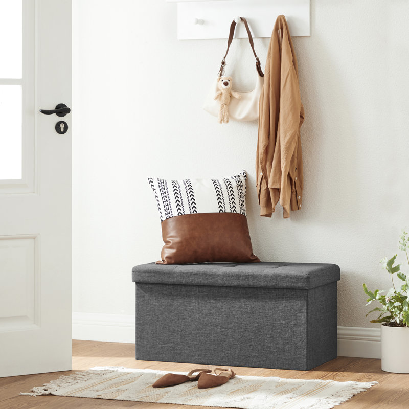 Banc de rangement avec repose-pieds pliant, Gris, 100% mousse