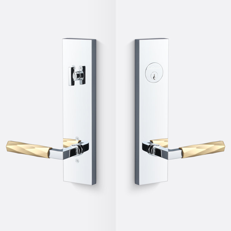 Fausse rosette Levanto, poignée Vertex, Chrome poli / laiton satiné